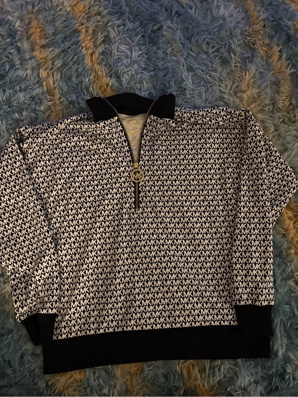 Michael Kors Black & White MK Logo Half-Zip Sweatshirt